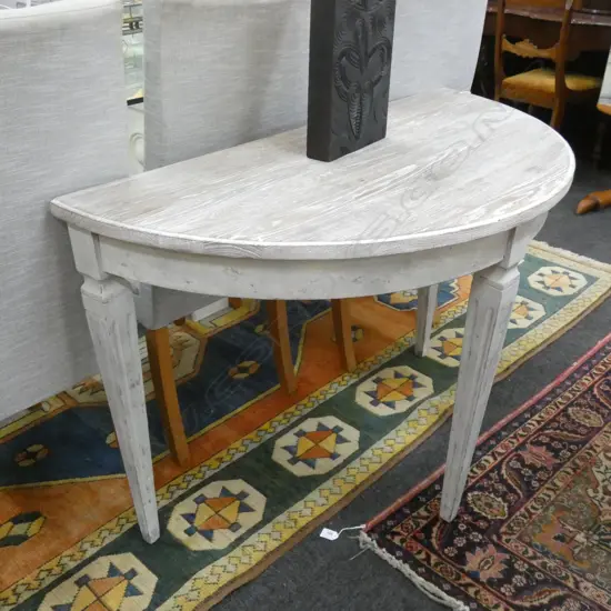 WHITE WASHED OAK DEMILUNE TABLE...