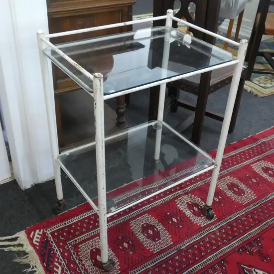 VINTAGE WHITE PAINTED METAL NURSES TROLLEY H.835mm
