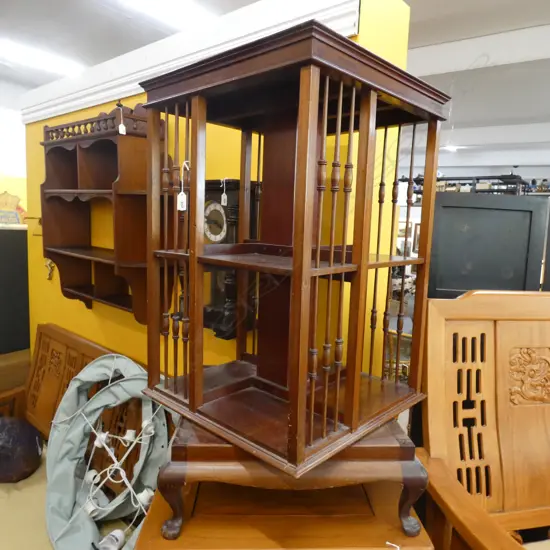 OLD DARK WOODEN REVOLVING BOOK SHELF  W 490MM H. 895MM