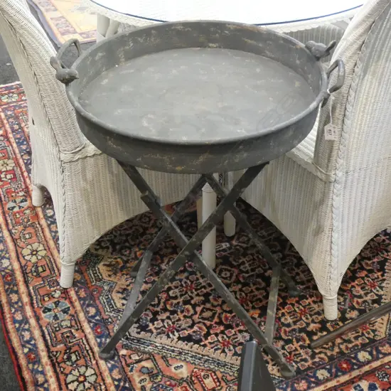 METAL FOLDING RUSTIC OUTDOOR TABLE w. BIRDS 500mm dia