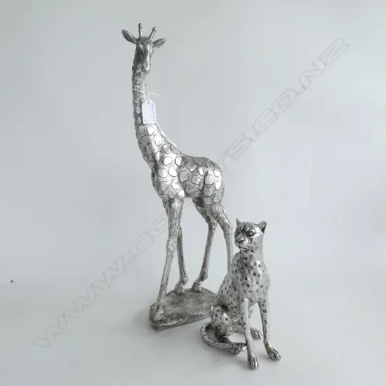 SILVER RESIN LEOPARD & GIRAFFE H.460mm