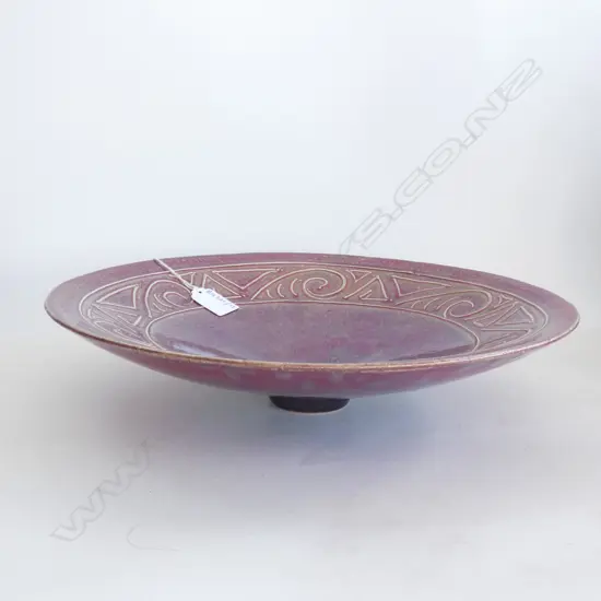 FLARED CONICAL BOWL w. RED LUSTRE GLAZE, STAMPED 340mm dia