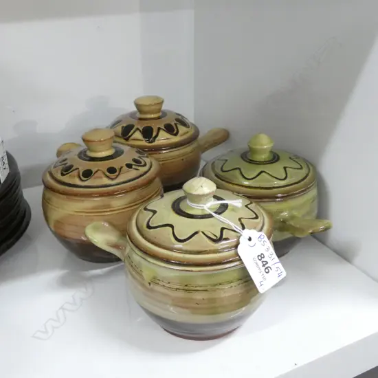 4 SIDNEY TUSTIN WINCHCOMBE POTTERY LIDDED RAMEKINS 100mm dia