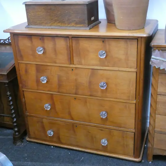 COLONIAL KAURI CHEST OF DRAWERS w. GLASS HANDLES...