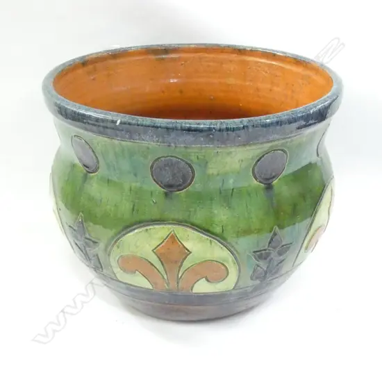 EARLY 20thC LG PAINTED TERRACOTTA JARDINIERE 310 X 275MM