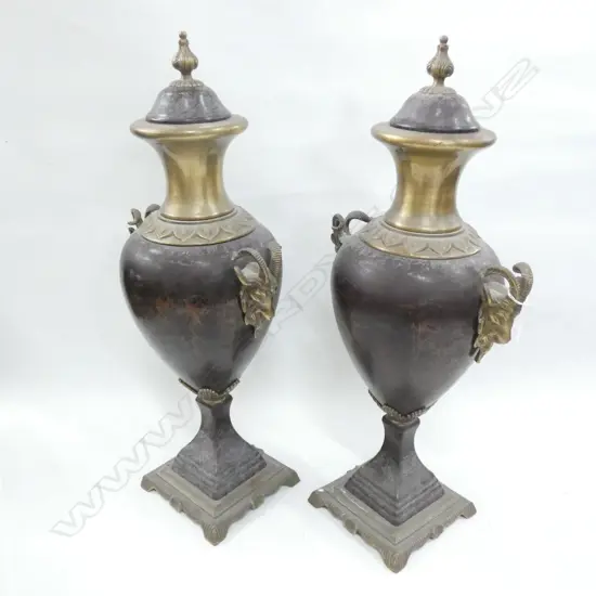 PR METAL URNS w. HORNED GOAT HANDLES H.590mm