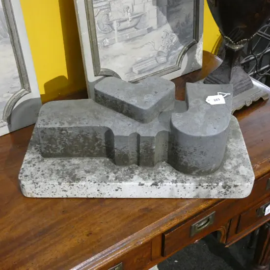 CARVED 2 TONE MARBLE FLAT SCULPTURE