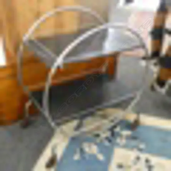 RETRO CHROME & BLACK GLASS 2 TIER DRINKS TROLLEY L 580MM