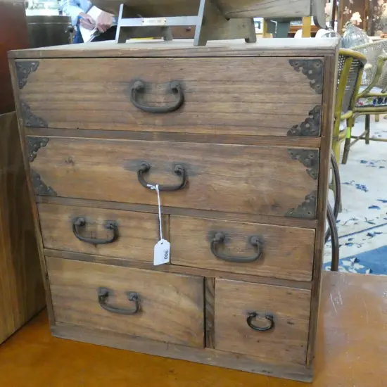 OLD JAPANESE WOODEN SMALL CHEST 6 DRAWER 420x295x450mm