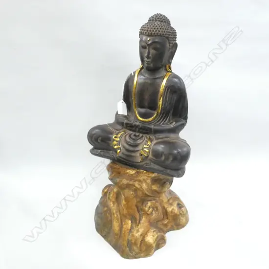 STATUE OF BUDDHA w. GILDED METAL BASE H.500mm