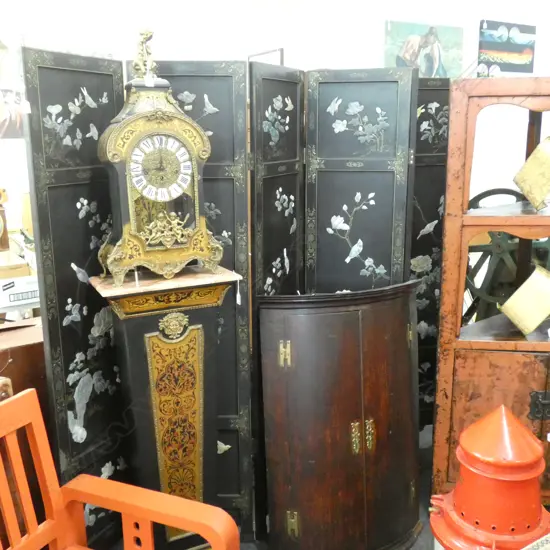 LGE ORIENTAL 6 PANEL BLACK LACQUER SCREEN STONE ETC