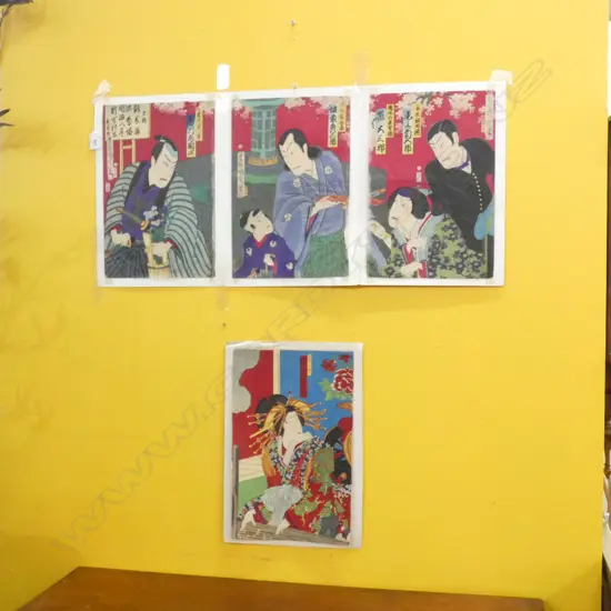 TOYOHARA KUNICHIKA WOODBLOCK TRIPTYCH & A SINGLE SHEET WOODBLOCK - GEISHA PLAYING A KOTO