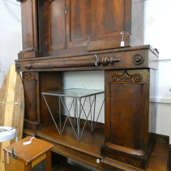 WILLIAM IV FLAME MAHOGANY DOUBLE PEDESTAL SIDEBOARD...