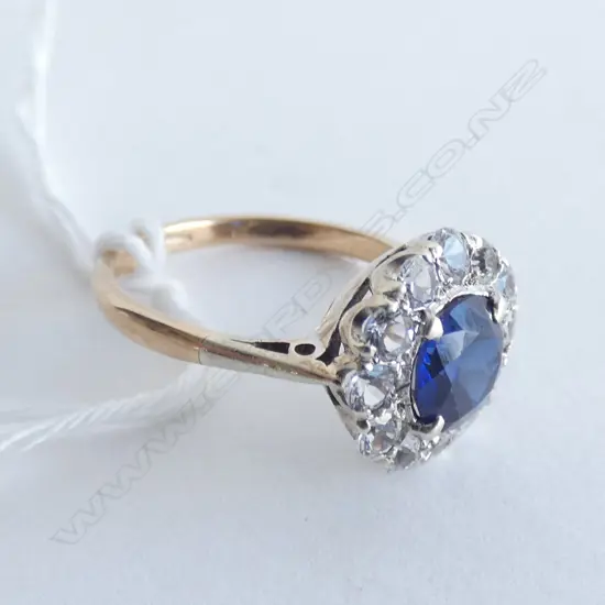 SYNTHETIC SAPPHIRE & FAUX DIAMOND 9CT GOLD RING