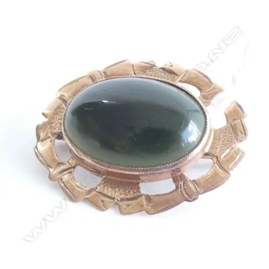 9CT ROSE GOLD AND POUNAMU BROOCH