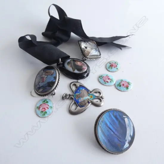 SM SELECTION STG SILVER BUTTERFLY ENAMEL BROOCHES + ENAMEL BUTTON FRONTS / CHOKER ETC..