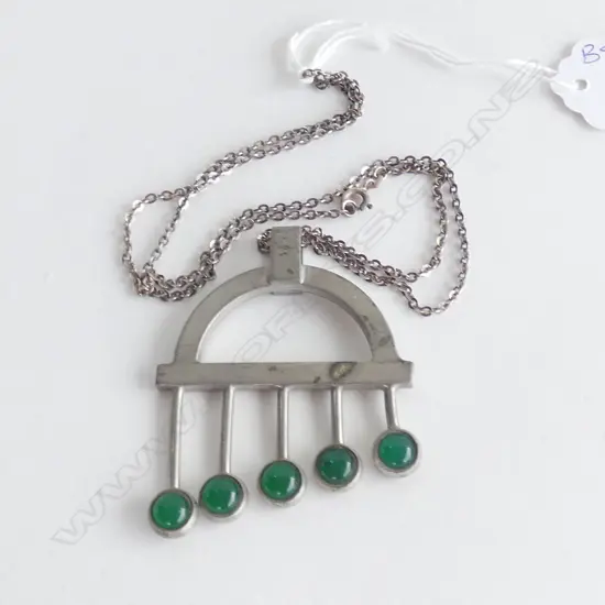 JORGEN JENSEN PEWTER PENDANT w. GREEN STONES ON 925 CHAIN