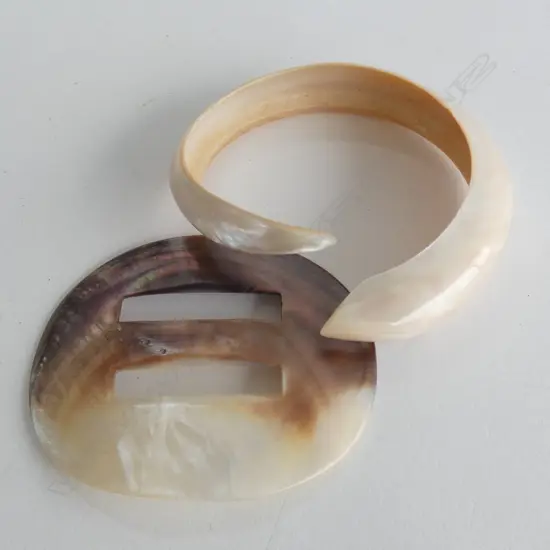 MOTHER OF PEARL BANGLE AND BELT BUCKLE