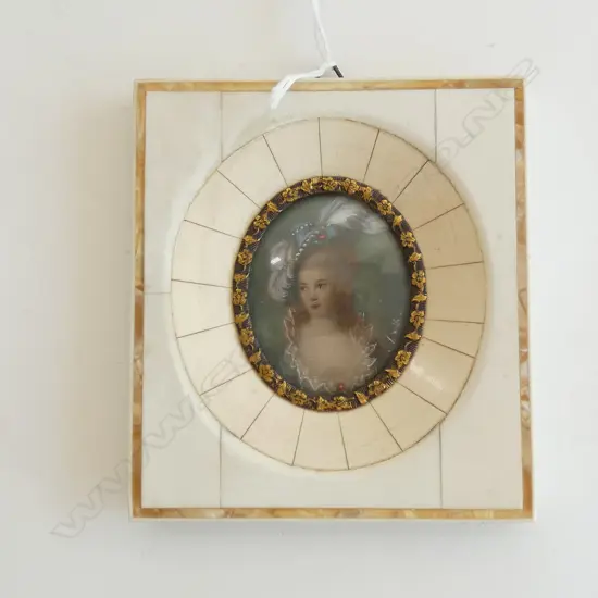 OLD PORTRAIT MINIATURE OF A WOMAN IVORY FRAME 100 X 90