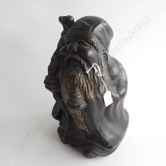CERAMIC DEITY STATUE LAUGHING OLD GENT H369mm