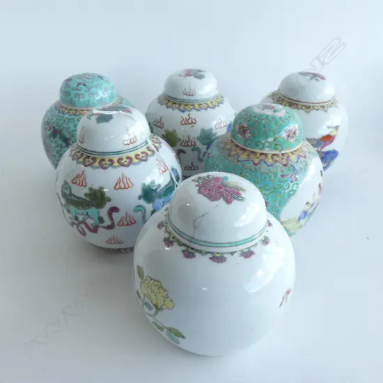 6 CHINESE POLYCHROME GINGER JARS H.115mm