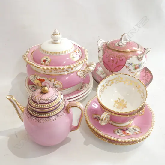 12 PCES PINK & GILT 19thC CHINA; R. WORCESTER ETC