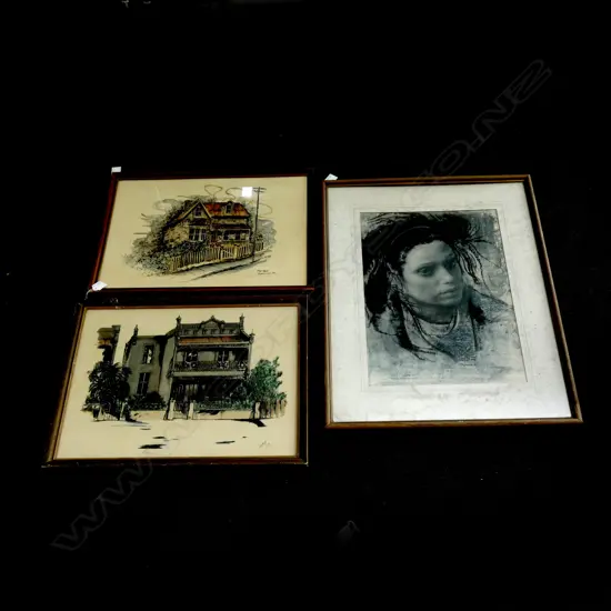 3 ARTWORKS; 2 OLD BUILDINGS + PORTRAIT AF 480x340mm