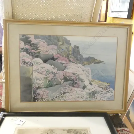 ELANOR HUGHES (nee Waymouth) (1882-1959) W/C CORNWALL COAST, SIGNED. 360 X 250MM