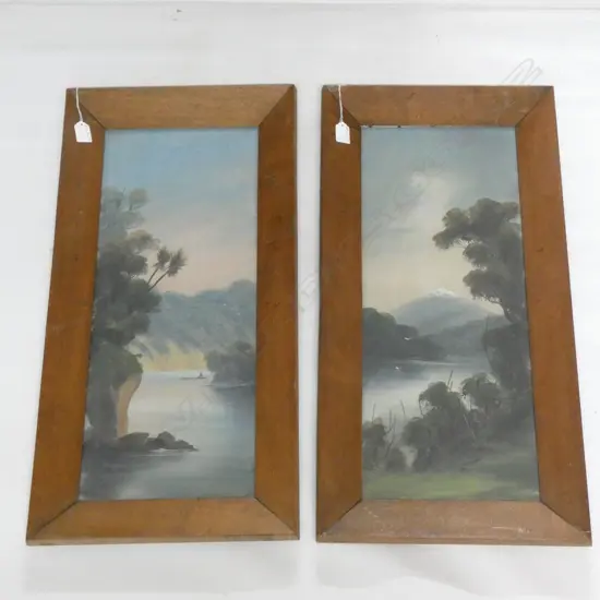 2 PAUL WREN COLONIAL LANDSCAPE OILS; 'LAKE BRUNNER' & 'WANGANUI RIVER' 600x245mm