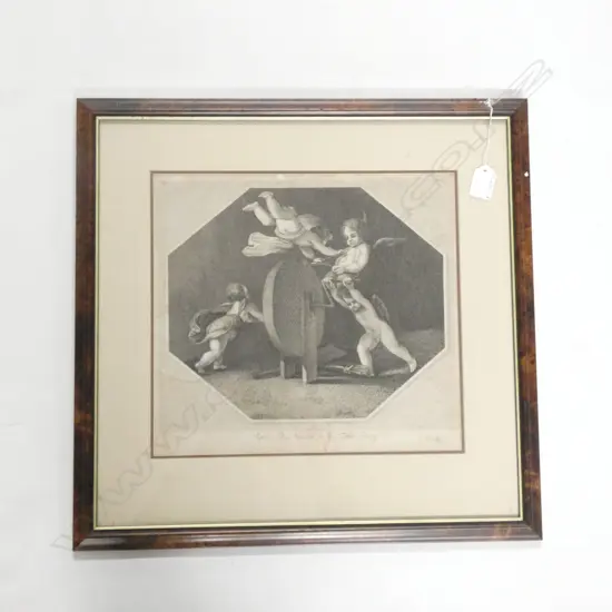 FRAMED OLD PRINT OF CUPIDS 320 X 300MM