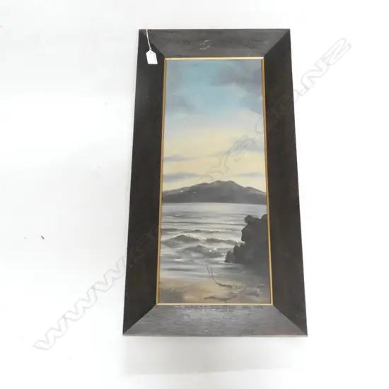 PAUL WREN COLONIAL LANDSCAPE OIL 'RANGITOTO EVENING' 595x235mm