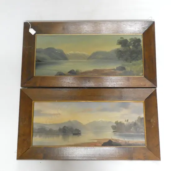 2 PAUL WREN COLONIAL LANDSCAPE OILS 'LAKE TE ANAU' & 'LAKE MANAPOURI' 230x590mm