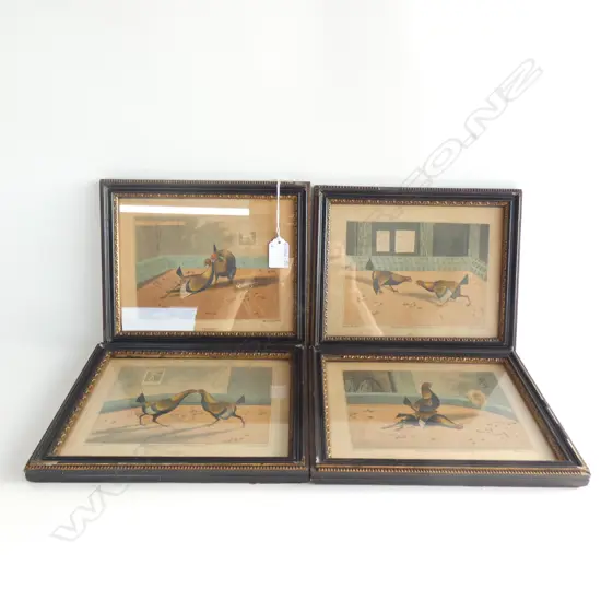 SET OF 4 FRAMED COCK FIGHTING ENGRAVINGS BY H ALKEN 170 X 130MM