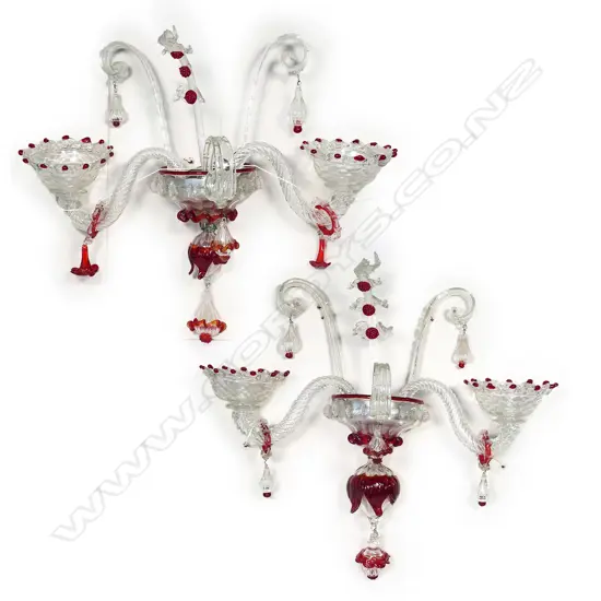 PAIR OF VENETIAN GLASS CANDLE SCONCES (af)