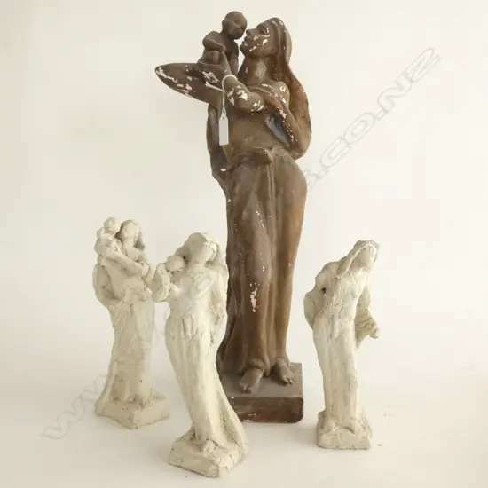 MONA MALCOLM; PLASTER OF MOTHER & CHILD H.490mm+ 3 MARQUETTES