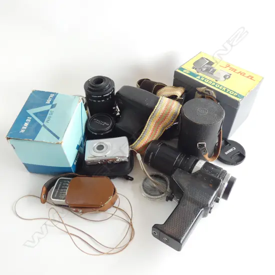 BOX LOT ASST. CAMERA GEAR; LIGHT READERS, LENSES ETC