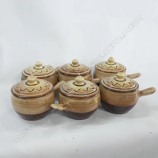SET OF 6 SIDNEY TUSTIN WINCHCOMBE POTTERY LIDDED RAMEKINS 100mm dia
