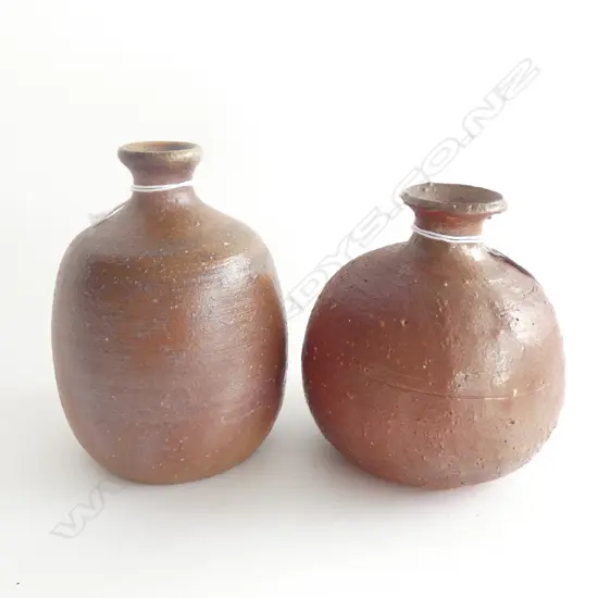 2 ANAGAMA WOOD-FIRED JAPANESE BOTTLE VASES