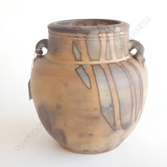 RAKU STUDIO POTTERY POT SIGNED GARY R H.195mm