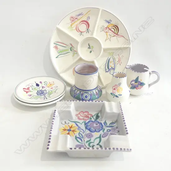 7 PCES HAND PAINTED POOLE; HOR D'OEUVRES 220mm dia ETC