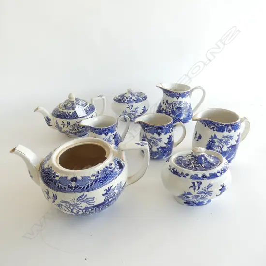 8 PCES BURLEIGH WARE; 4 JUGS (2 AF), 2 TEAPOTS AF + PR LIDDED SUGAR BOWLS