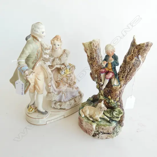 2 VINTAGE PORCELAIN ITALIAN STYLE FIGURINES - LARGEST H. 250MM 1 A/F