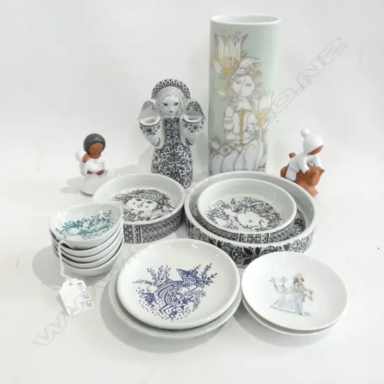 10 NYMOLLE DENMARK BJORN WIINBLAD DISHES + VASE H.210mm + 3 ANGELS & 2 PIN DISHES