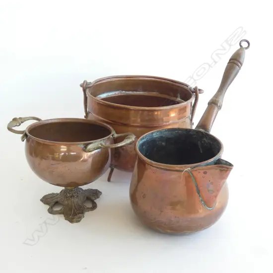 3 COPPER POTS INCL MILK SAUCEPAN DIA 140MM