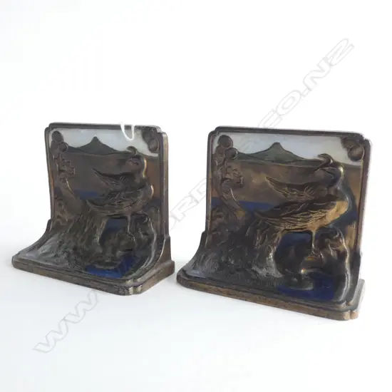 PR ART NOUVEAU BRONZED WHITE METAL BOOKENDS...