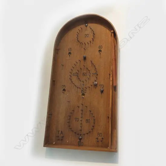 EARLY WOODEN PINBALL GAME IN BOX - BOX WORN & FADED