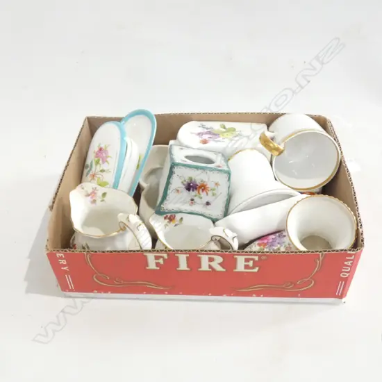 BOX LOT 19thC CHINA + ROYAL CROWN DERBY ETC
