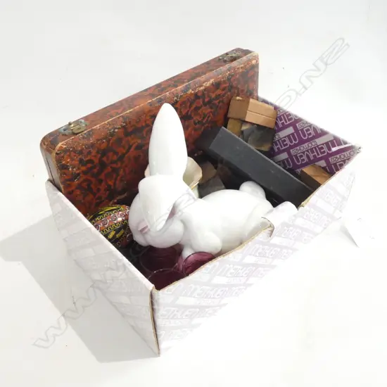 SMALL BOX RABBIT, WOODEN PRINT BLOCKS ETC