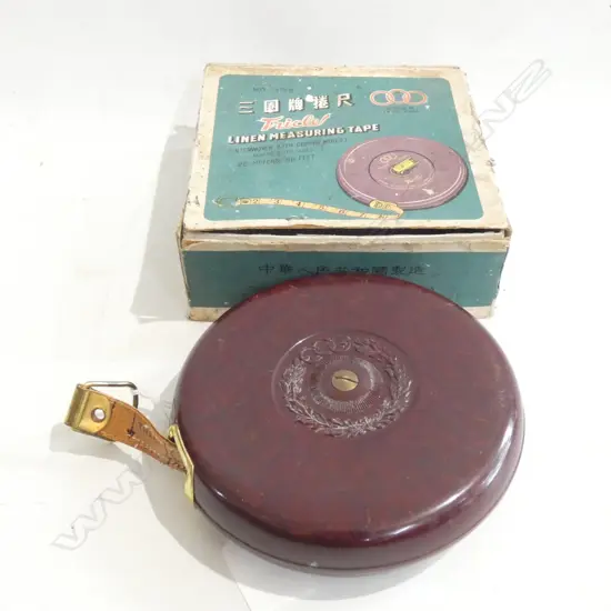 VINTAGE TRICLE LINEN MEASURING TAPE WITH COPPER / 20 METRES /66FT IN ORIGINAL BOX