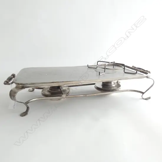 VICTORIAN SILVER PLATED HOT PLATE w. 2 SPIRIT BURNERS L.550mm